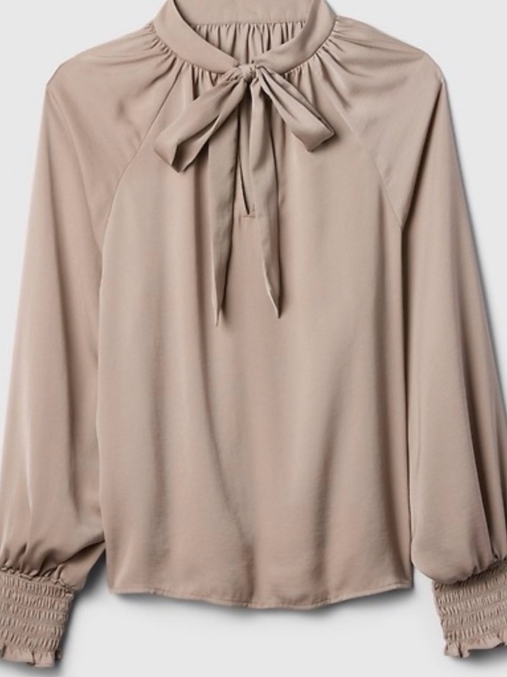 GAP Satin Sheen  Blouse Pleated Smocked Quail/ tan sz L